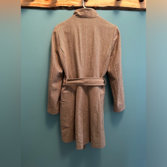 Zara mid-length tweed herringbone wool winter coat - long, oatmeal brown - Picture 4 of 16